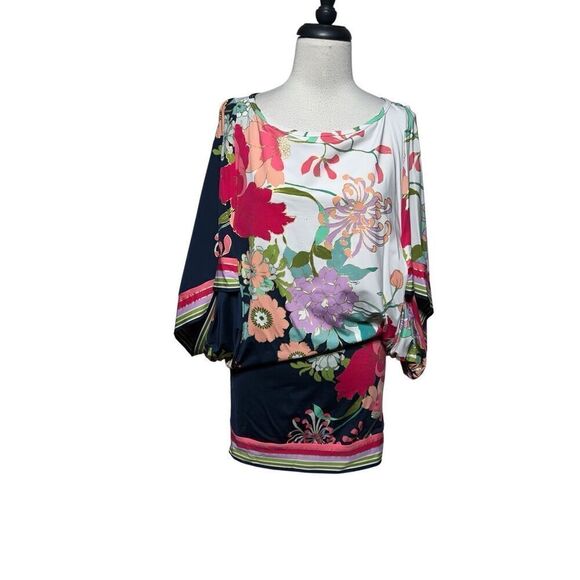 Trina Turk Colorful Floral Kaftan Kimono Tunic Swimsuit Cover Up Small